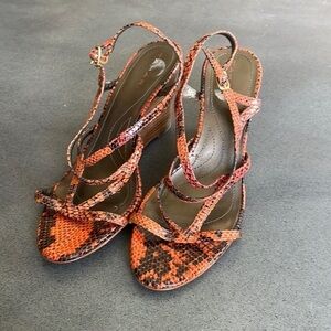Tahari snake print straps wedges sandals